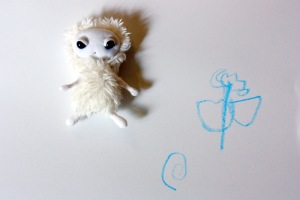 Cute little Polar Pixie with my daughter's flower drawing.